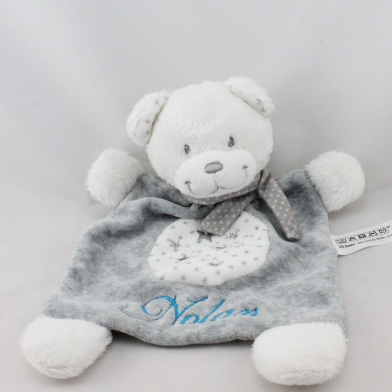 Doudou plat ours blanc gris étoiles TEX NICOTOY 