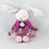 Doudou et compagnie hochet lapin blanc rose prune cerise