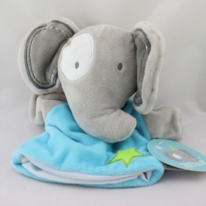 Doudou marionnette éléphant gris bleu étoile CMP