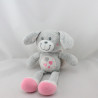 Doudou lapin gris blanc rose coeurs ailes TAPE A L'OEIL