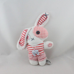 Doudou lapin blanc rose rayé pois TAPE A L'OEIL