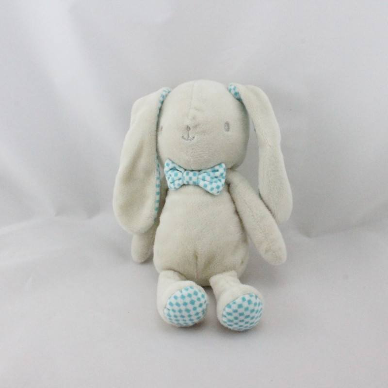 Doudou Lapin écru beige vichy vert KLORANE