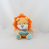 Doudou lion orange bleu vert jaune rayé TEX