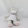 Doudou musical ours gris rose prune robe blanche NOUKIE'S