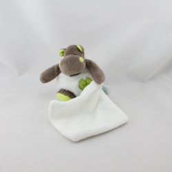 Doudou Hippopotame marron blanc vert Bazile l'hippo mouchoir BABY NAT