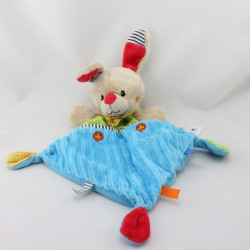 Doudou plat lapin bleu vert orange rouge pois NICOTOY