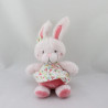 Doudou lapin rose fleurs oiseau TEX BABY
