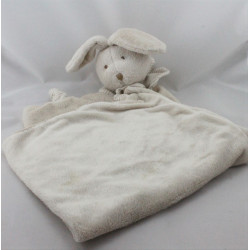 Grand Doudou plat couverture lapin beige rayé coeur