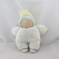 Doudou bébé poupée chiffon blanc bleu jaune rayé plage COROLLE