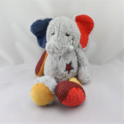 Doudou éléphant gris rouge jaune bleu étoile TAPE A L'OEIL