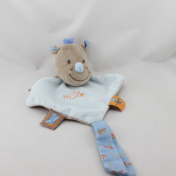 Doudou plat rhinocéros bleu marron orange pois avion NATTOU