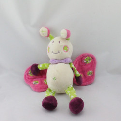 Doudou papillon écru rose vert bordeaux fleurs NOUNOURS