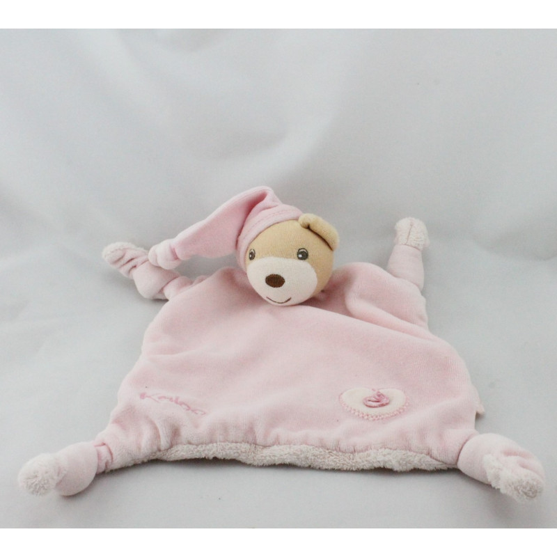 Doudou plat ours rose coeur brodé KALOO