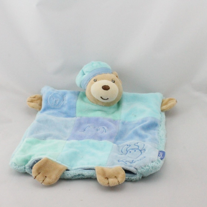 Doudou plat ours bleu Lagoon poisson KALOO