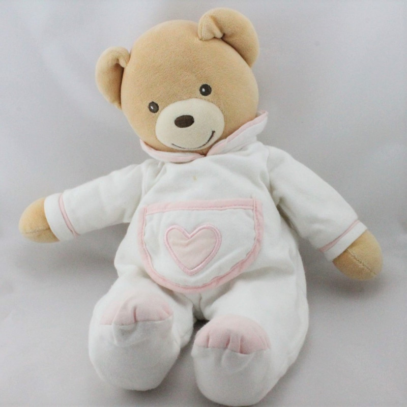 Doudou ours pyjama blanc coeur rose KALOO