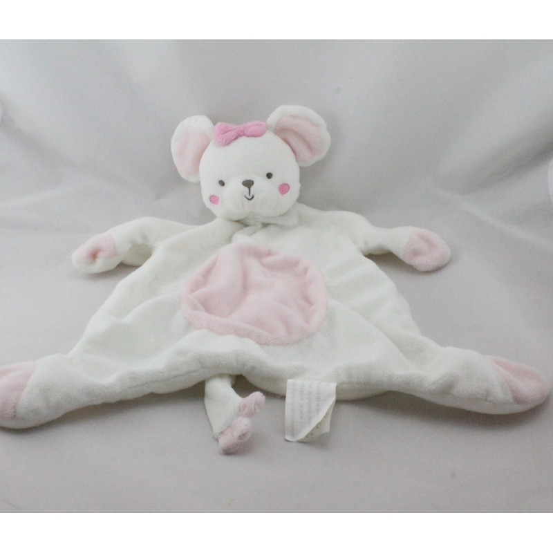 Doudou plat souris blanche rose KIMBALOO