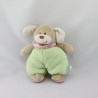 Doudou chien vert rose fleurs PLANET PLUCH
