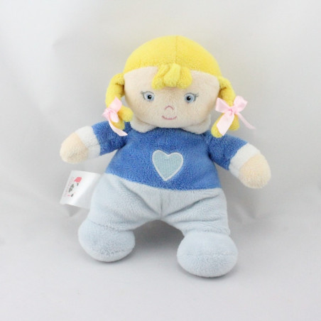 Doudou poupée blonde pyjama bleu coeur ARTESAVI