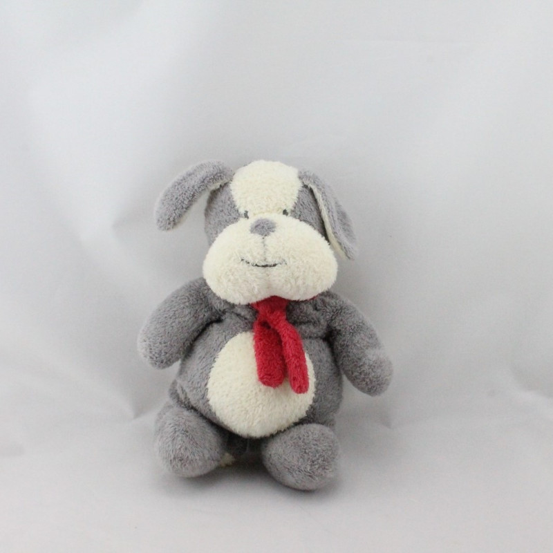 Doudou chien gris blanc rouge BABY CLUB