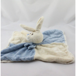 Doudou plat lapin blanc bleu BUKOWSKI