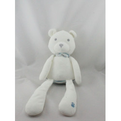 Doudou ours blanc bleu gris rayé OBAIBI