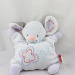 Doudou semi plat souris blanche grise mauve foulard NATTOU 
