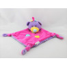 Doudou plat ours rose violet fleurs 