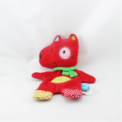 Doudou plat Chien rouge vert jaune bleu pois Nicotoy 