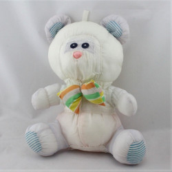 Peluche Puffalump ours blanc bleu rose 