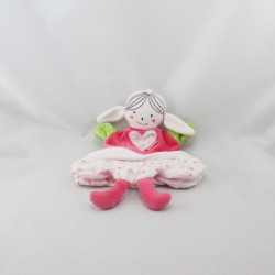 Doudou Plat marionnette poupée rose vert fleurs Absorba