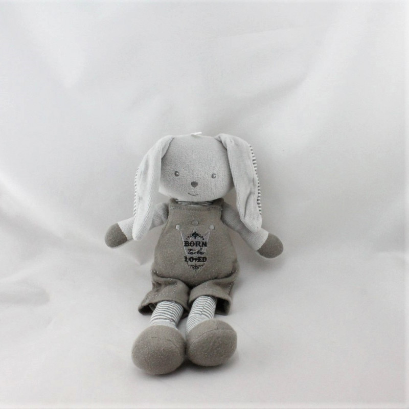 Doudou lapin gris beige rayé Born Loved BERLINGOT