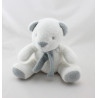 Doudou ours blanc gris écharpe GRAIN DE BLE