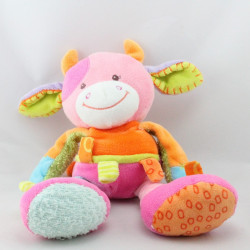 Doudou vache rose orange vert bleu Funny Farmer NATTOU