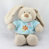 Doudou lapin beige bleu fleur papillon TEX