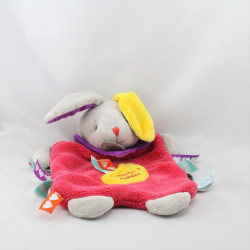 Doudou plat lapin rose jaune Les Bonbons BABY NAT 