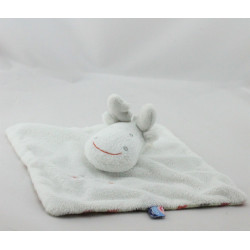 Doudou plat elan cerf renne blanc rayé rouge orange SUCRE D'ORGE
