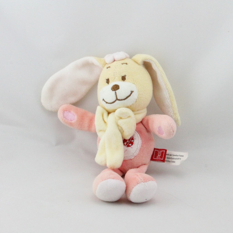 Doudou lapin rose coccinelle TEX 16 cm 