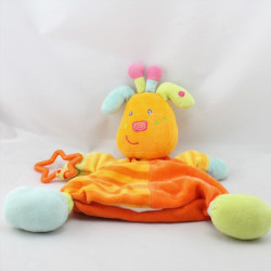 Doudou plat marionnette girafe orange bleu vert rose BABYSUN