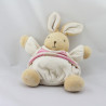 Doudou Lapin boule blanc écru rayé rose TAKINOU