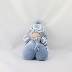 Doudou poupon bébé lutin rayé bleu hochet COROLLE