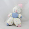 Ancien Doudou clown blanc bleu rose jaune étoiles COROLLE