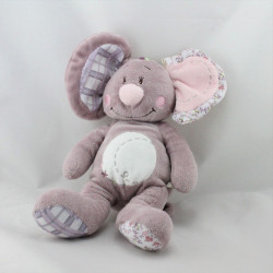 Doudou souris mauve rose fleurs NOUKIE'S