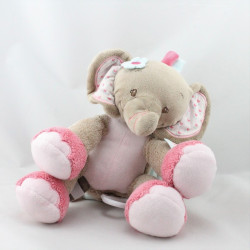 Doudou musical éléphant beige rose bleu fleurs NATTOU