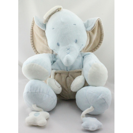 Grand Doudou éléphant bleu beige hochet miroir NATTOU
