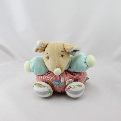 Doudou souris bleu rouge vert rayé KALOO 
