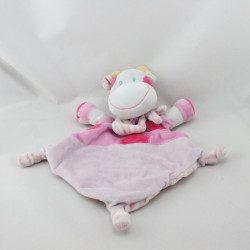 Doudou plat vache rose pois foulard rayé rose NICOTOY