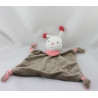 Doudou plat papillon insecte blanc marron rose fleurs BABY CLUB