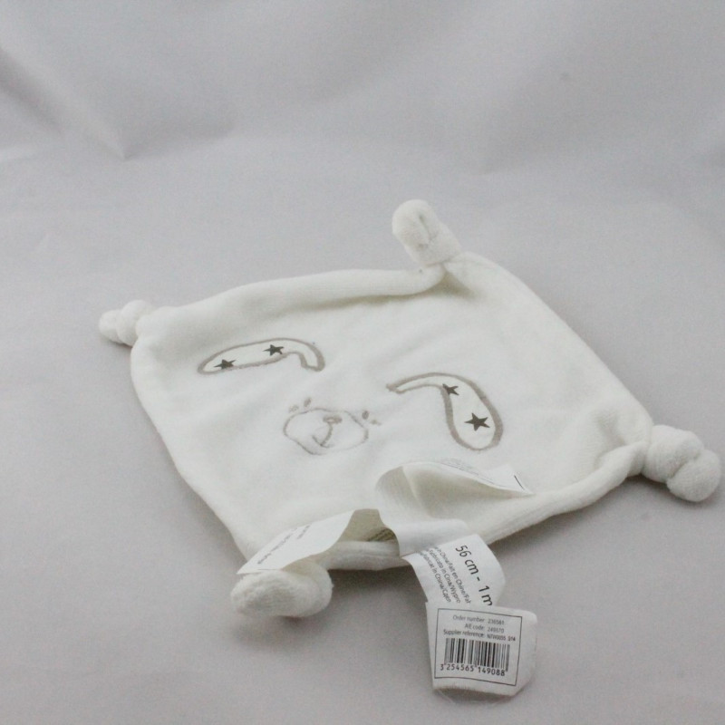 Doudou plat carré blanc lapin