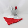 Doudou plat lapin gris blanc rouge SUCRE D'ORGE 