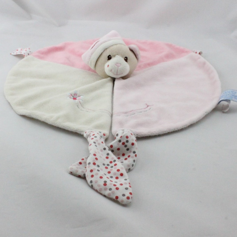 Doudou plat ours rose blanc pois GIPSY